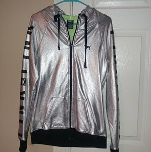 Metallic Silver Zip Up Hoodie - Size XS